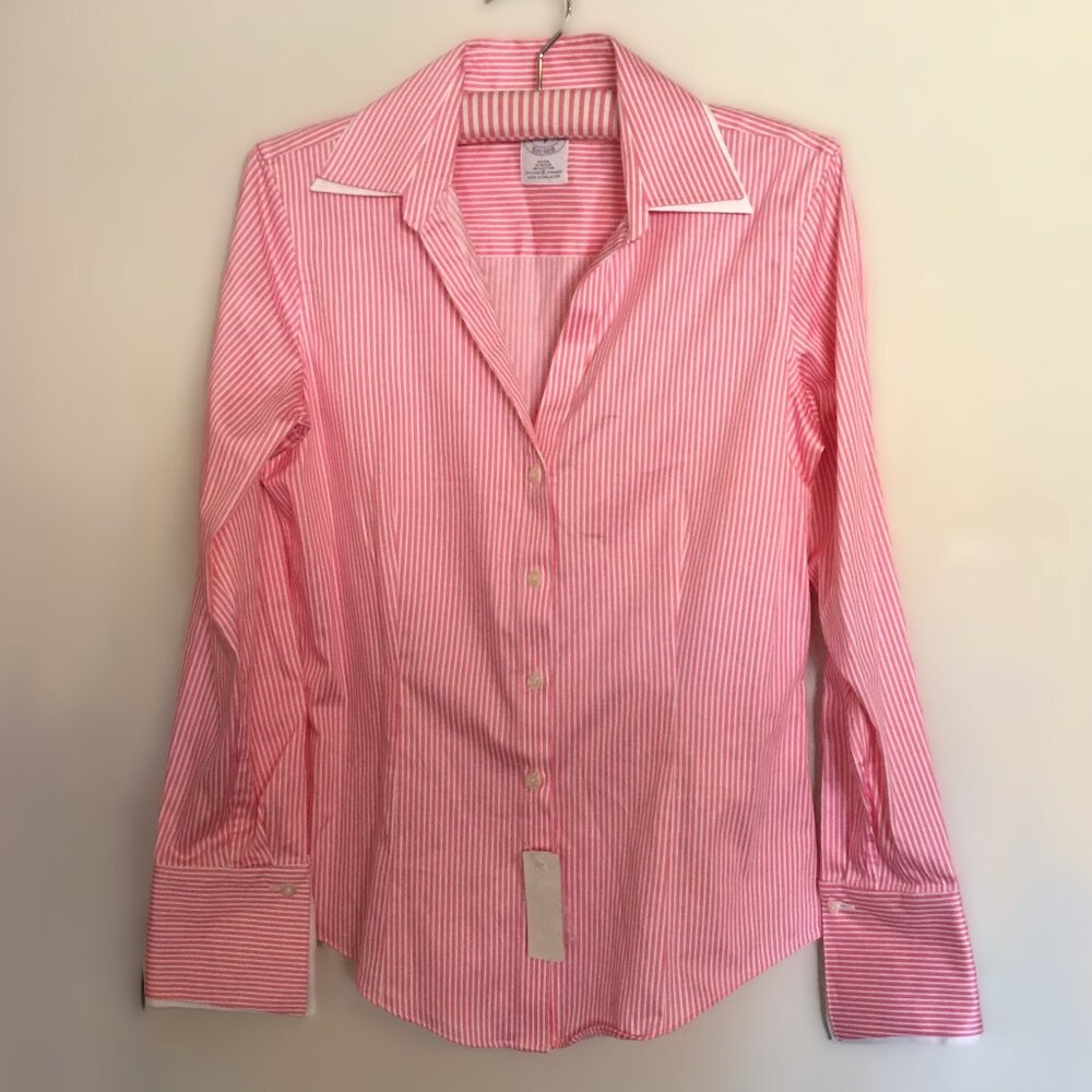 ๐ ๐๐๐๐๐๐ ๐๐๐๐๐๐๐๐ ๐ French Cuff Blouse Pink/White Stripe NEW!! - Picture 2 of 11